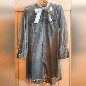 Lucky Brand NWT Denim Long-Sleeve Dress with Bow